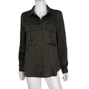 H&M Olive Green Satin Long Sleeve Blouse